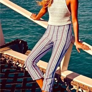 FREE PEOPLE Striped Cropped Pants Mod Linen Blend Boho 4